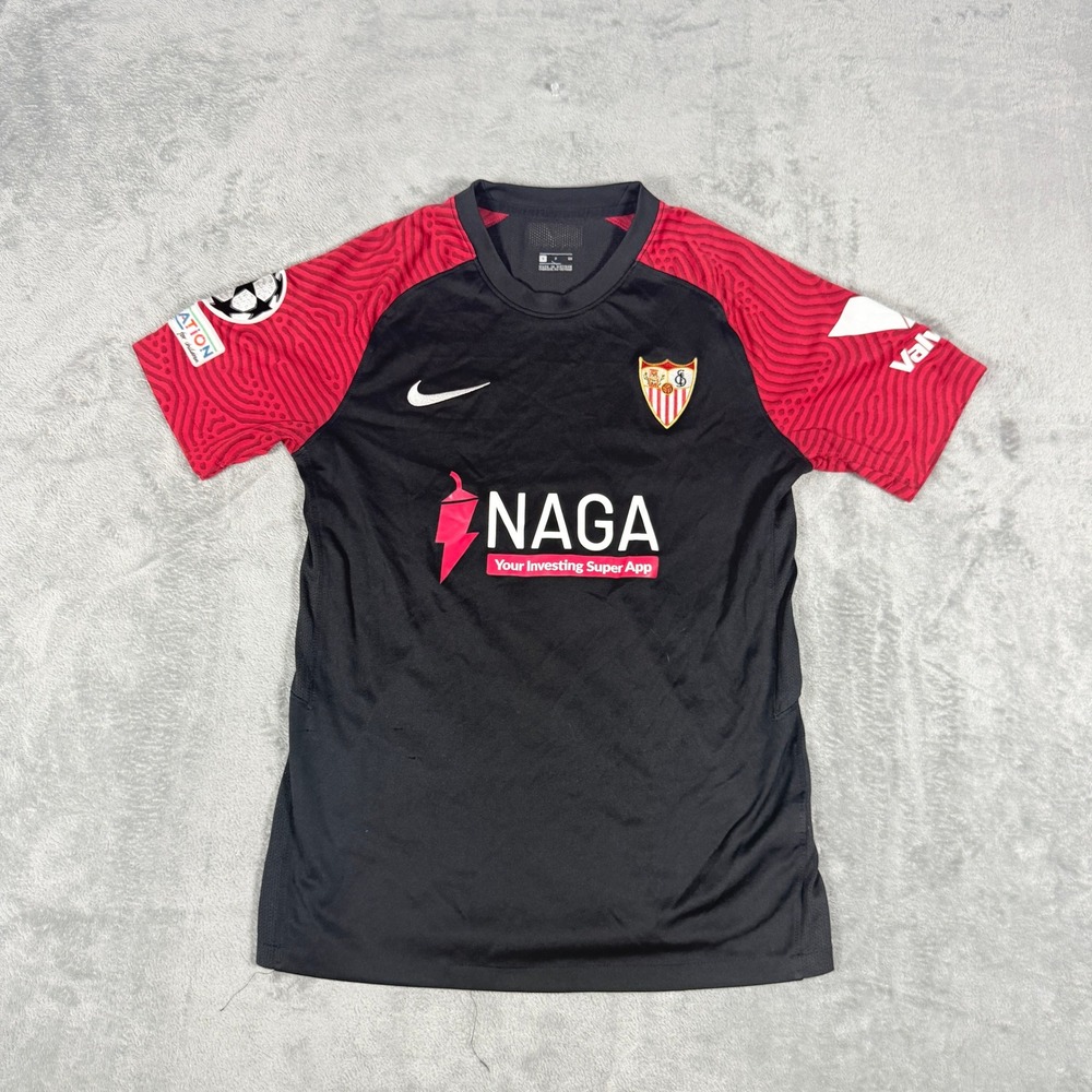 Nike Mens S Sevilla FC 2021-22 Away Jersey Champions League Black Red